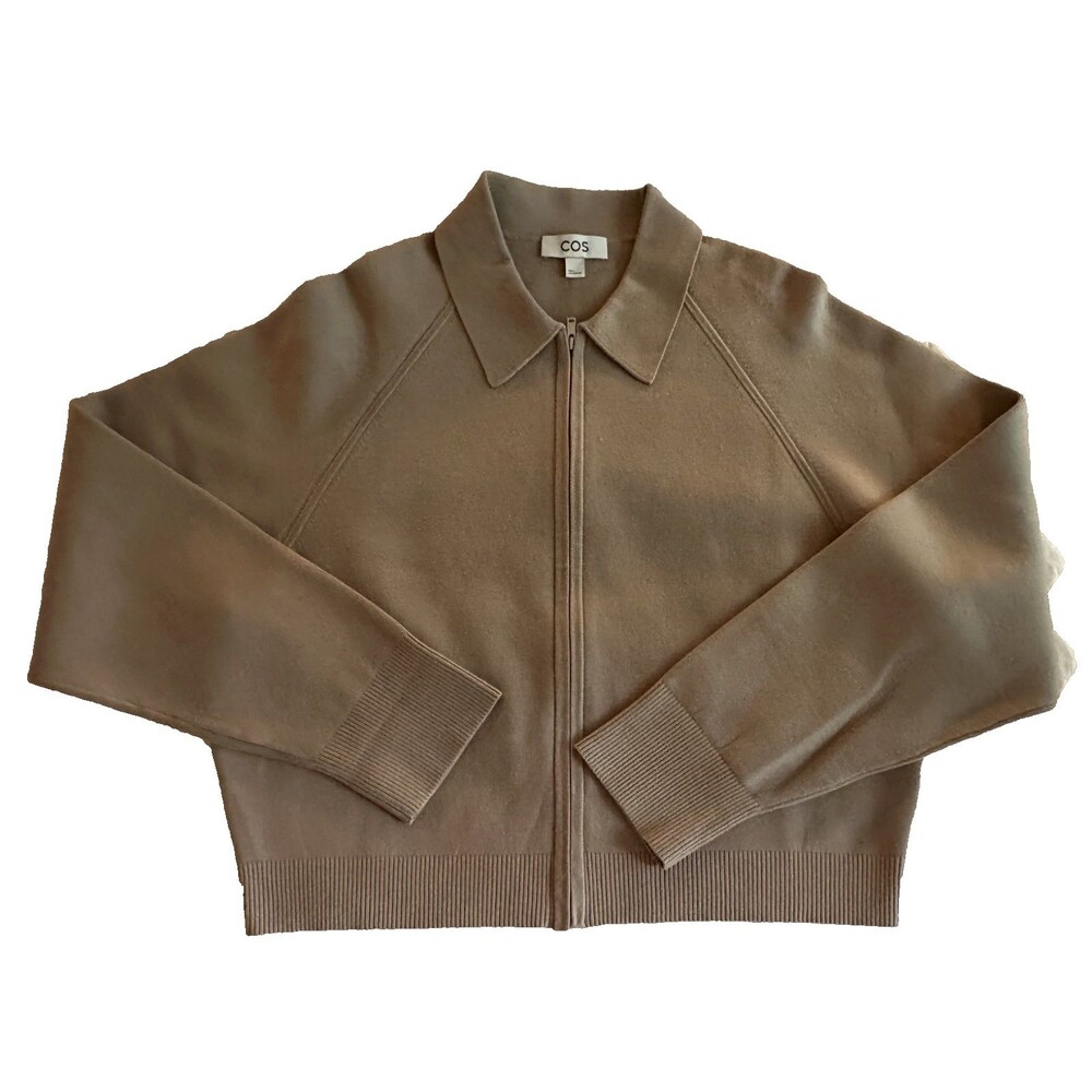 COS Knit Brown Beige Collared Zip Up Jacket